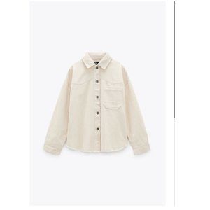 EUC Zara Short Corduroy Overshirt with Pocket (Cream/White) XS